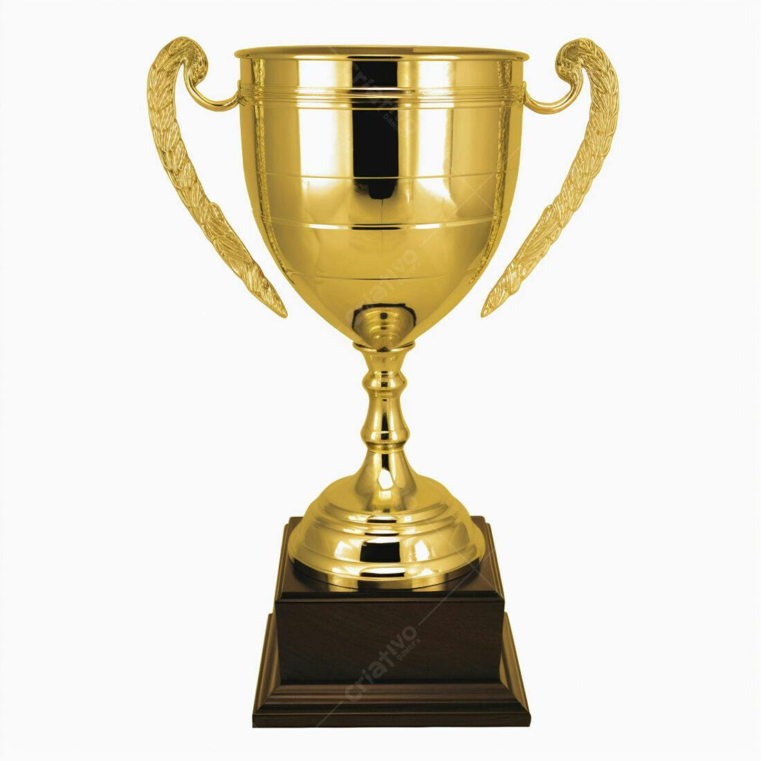 Troféu dourado com base de madeira
