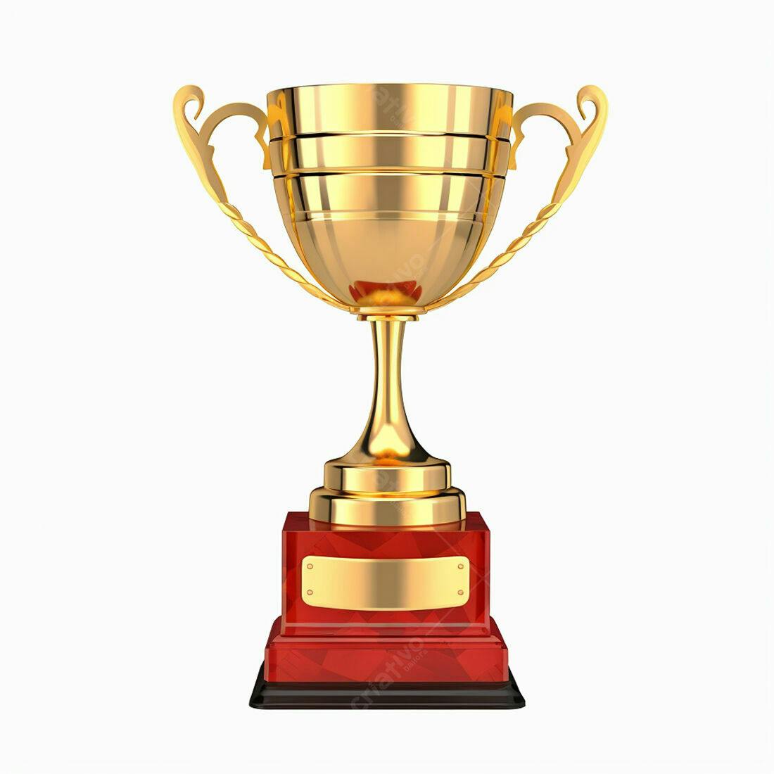 Troféu dourado com base vermelha