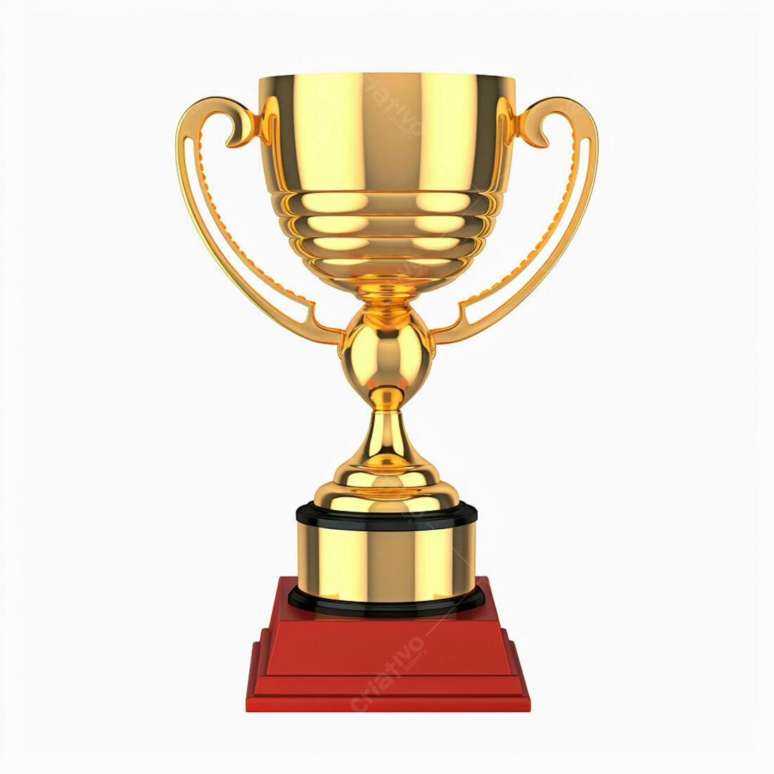 Troféu dourado com base vermelha