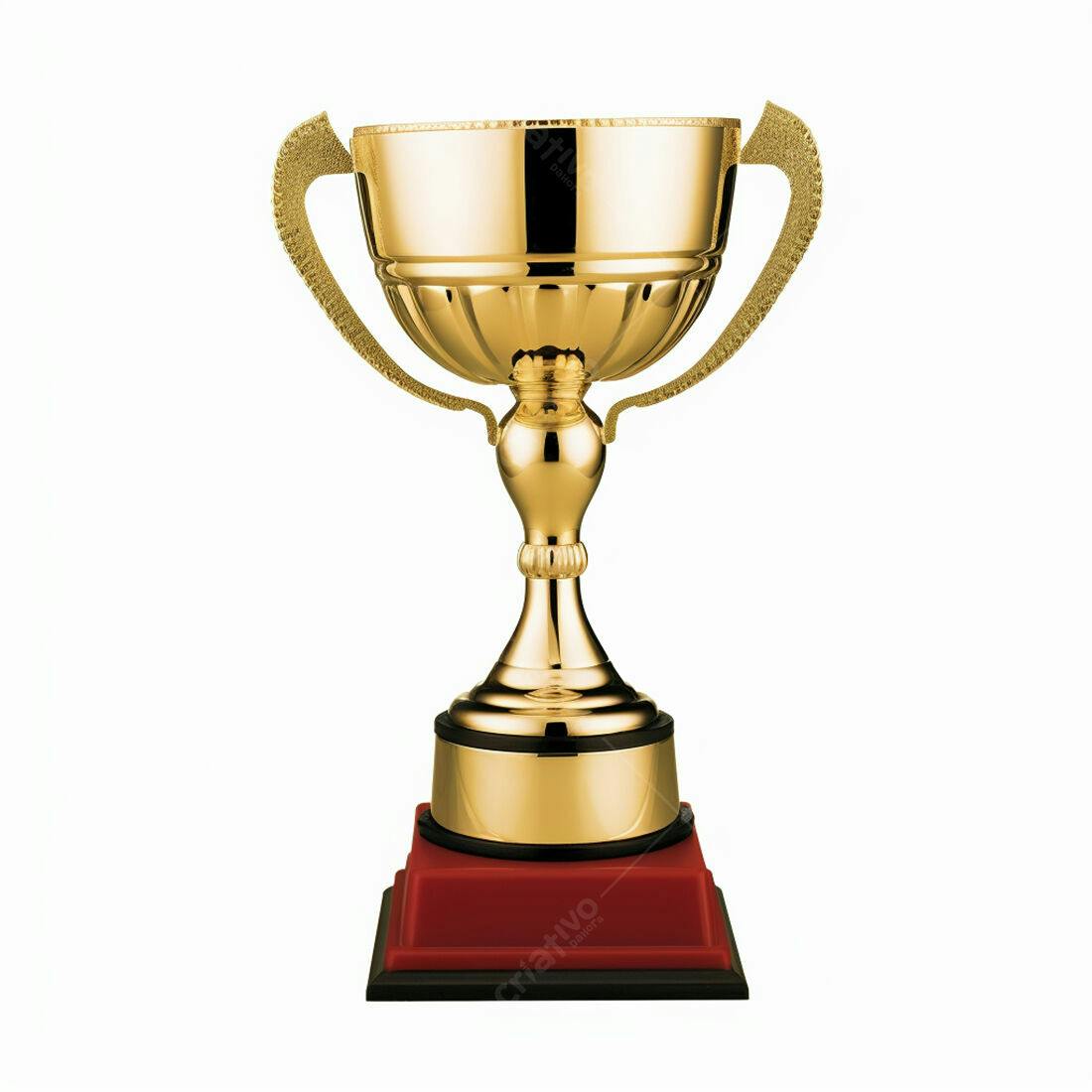 Troféu dourado com base vermelha