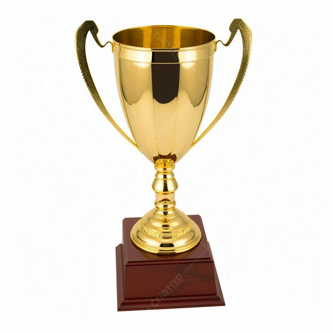 Troféu dourado em base marrom