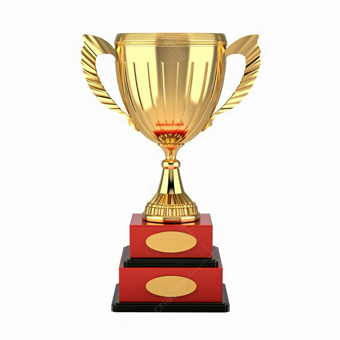 Troféu dourado em base vermelha