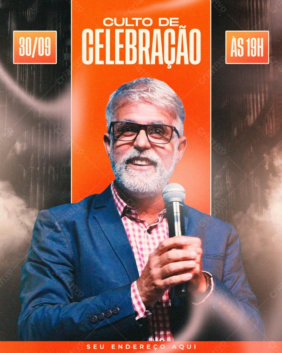 Flyer Culto de Celebração PSD Editável