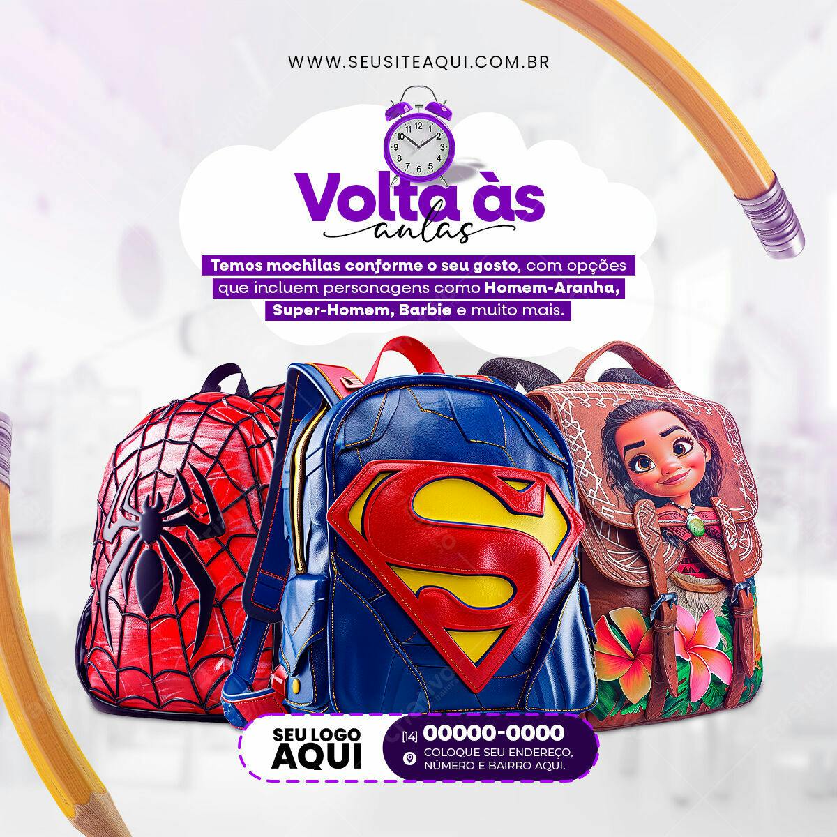 Flyer Volta às Aulas com Mochilas PSD Editável