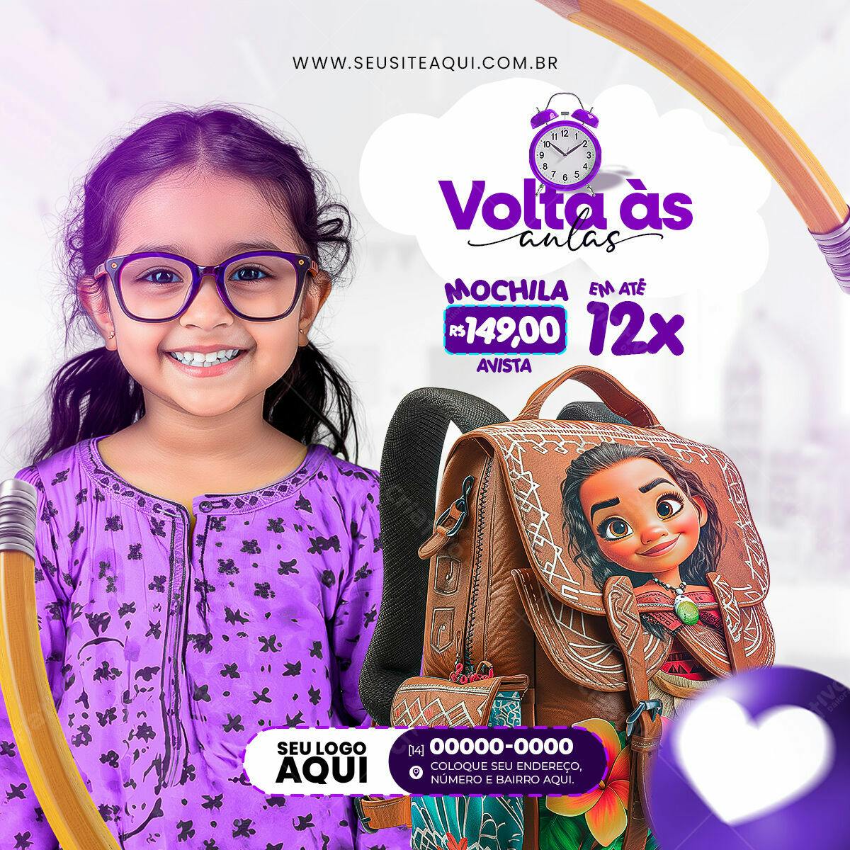 Flyer Volta às Aulas com Mochila PSD Editável