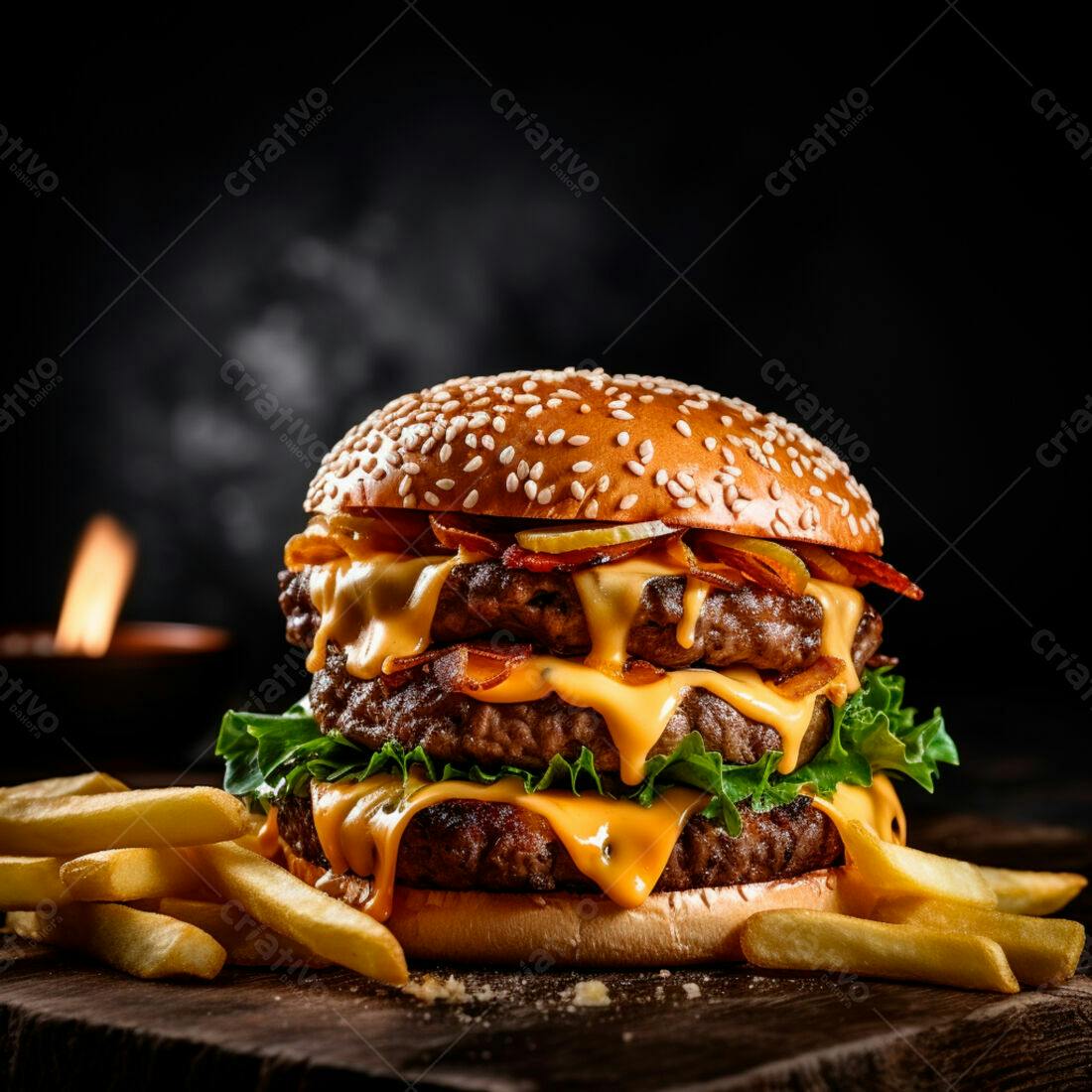 Duplo Cheeseburger com Bacon e Batatas Fritas