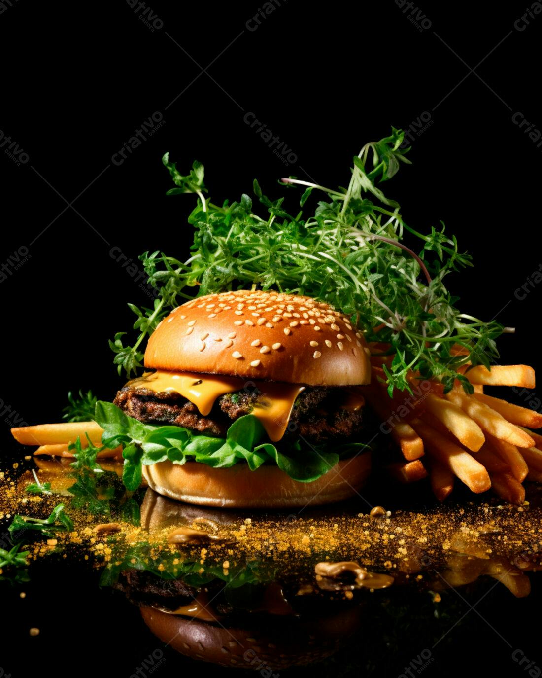 Hambúrguer gourmet com batata frita