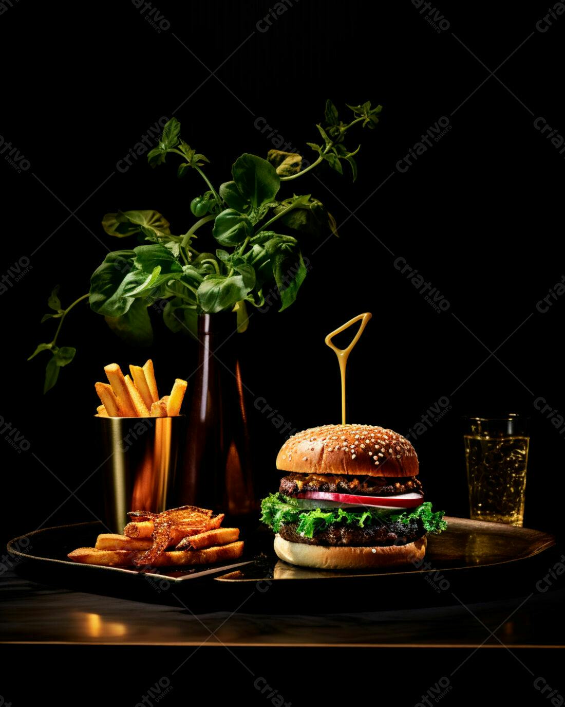 Hambúrguer gourmet com batatas fritas