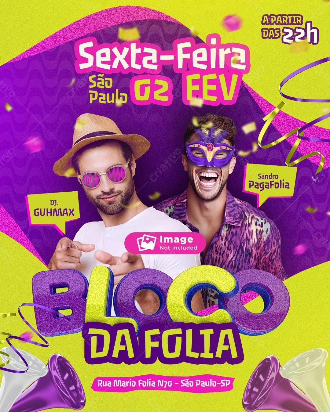 Flyer Bloco da Folia PSD Editável