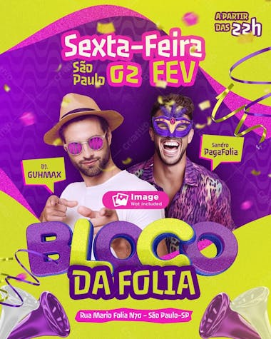 Flyer evento bloco da folia carnaval feed