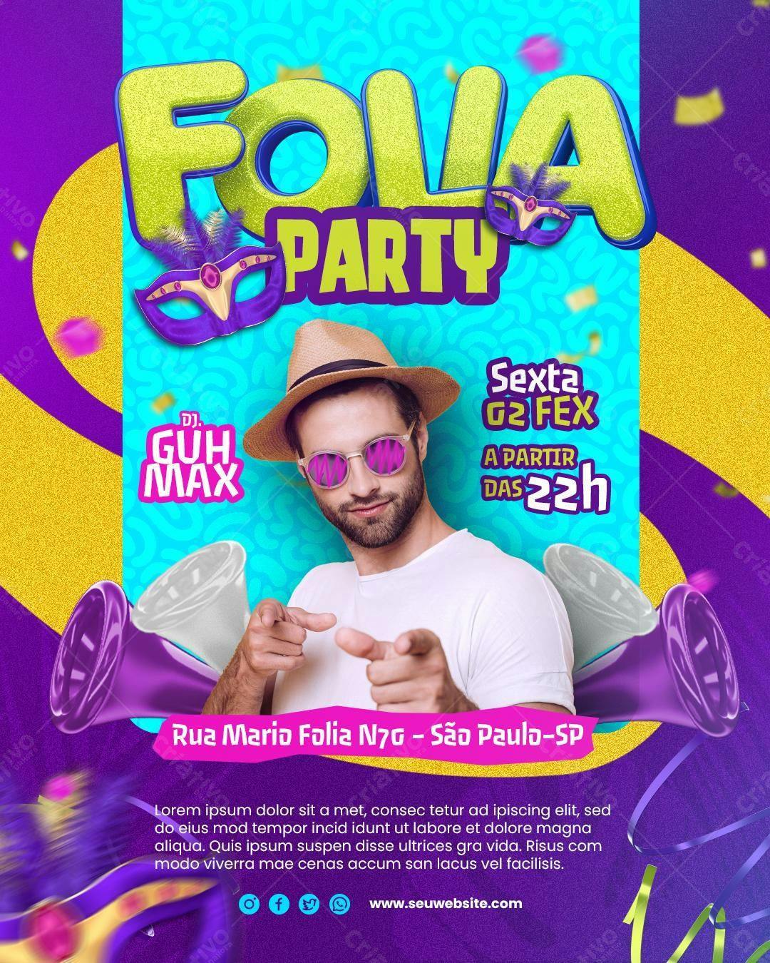 Flyer para Festa de Carnaval PSD Editável