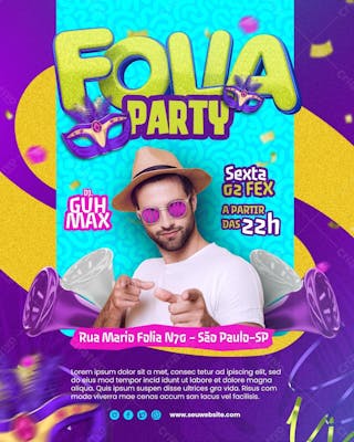 Flyer evento folia party carnaval feed