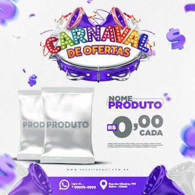 Social media feed carnval de ofertas psd editável