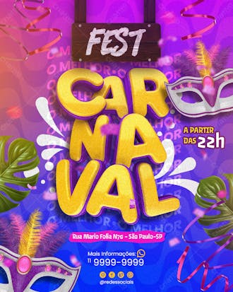 Flyer fest carnaval psd editável roxo