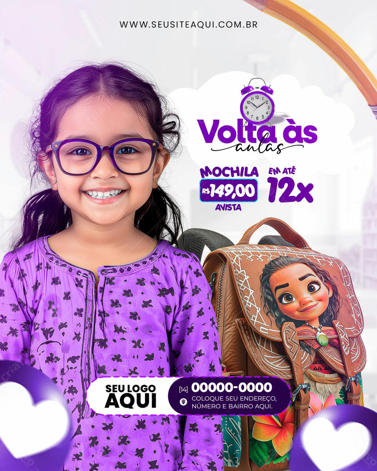 Flyer Volta às Aulas com Mochila PSD Editável