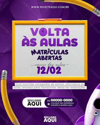 Feed | volta às aulas | matrículas abertas | escola