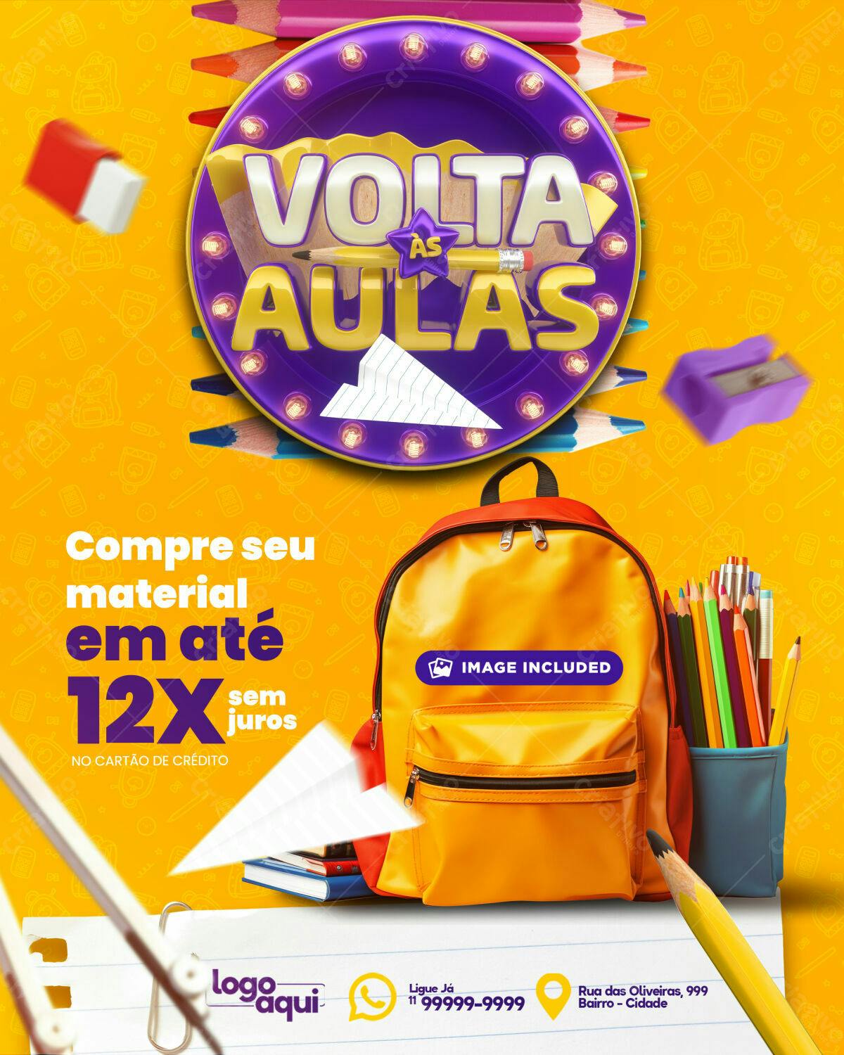 Flyer Volta às Aulas PSD Editável