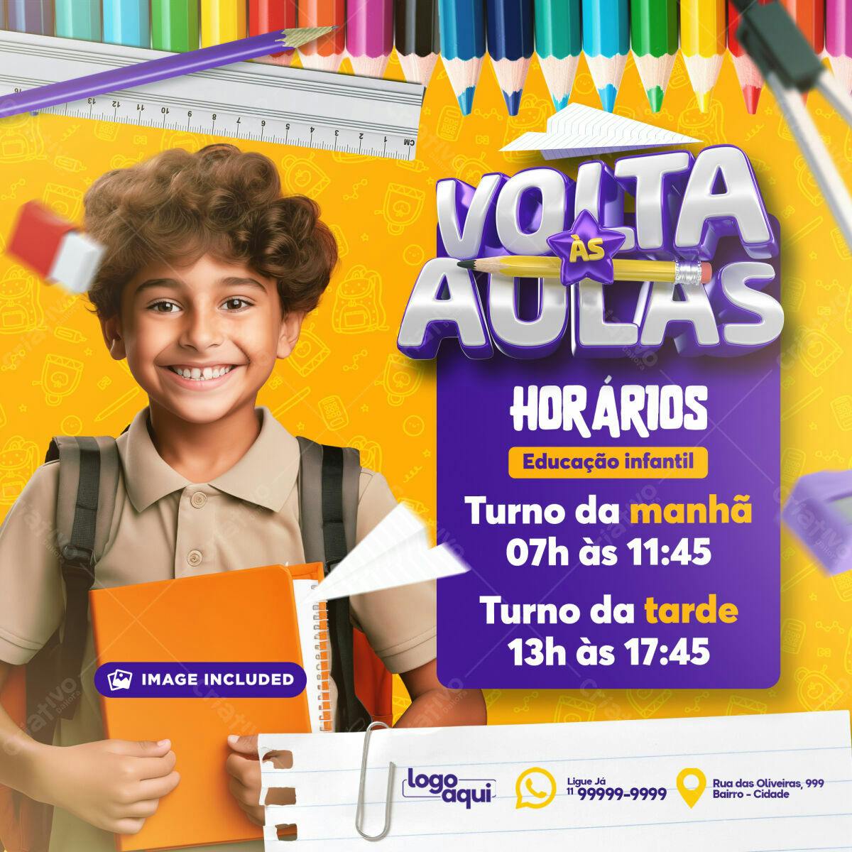 Flyer Volta às Aulas Educação Infantil PSD Editável