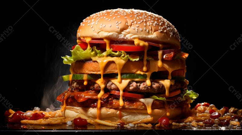 Imagem de um hamburguer completo em fundo preto 5