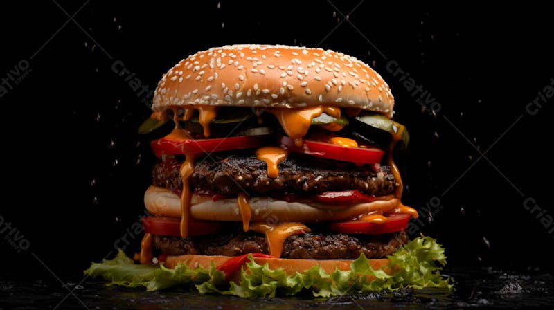 Imagem de um hamburguer completo em fundo preto 6