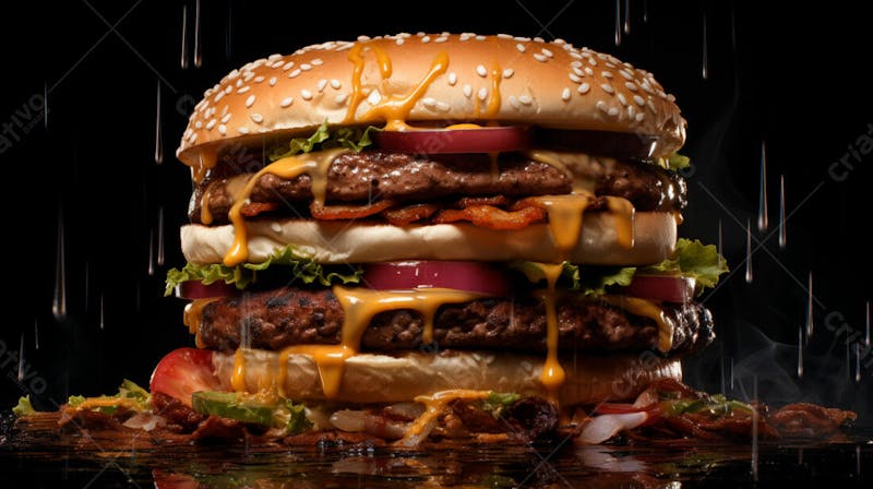 Imagem de um hamburguer completo em fundo preto 8