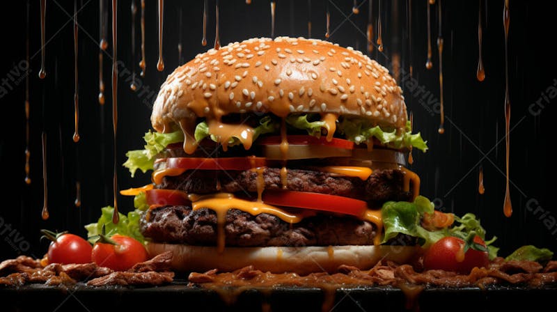 Imagem de um hamburguer completo em fundo preto 9