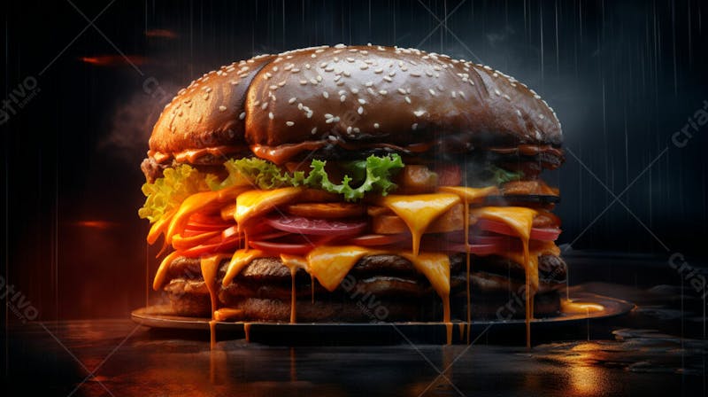 Imagem de um hamburguer completo em fundo preto 17