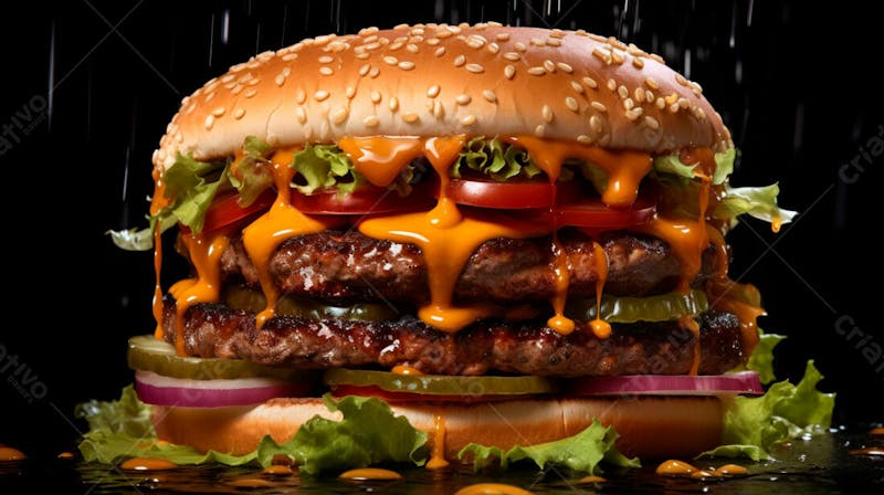 Imagem de um hamburguer completo em fundo preto 18