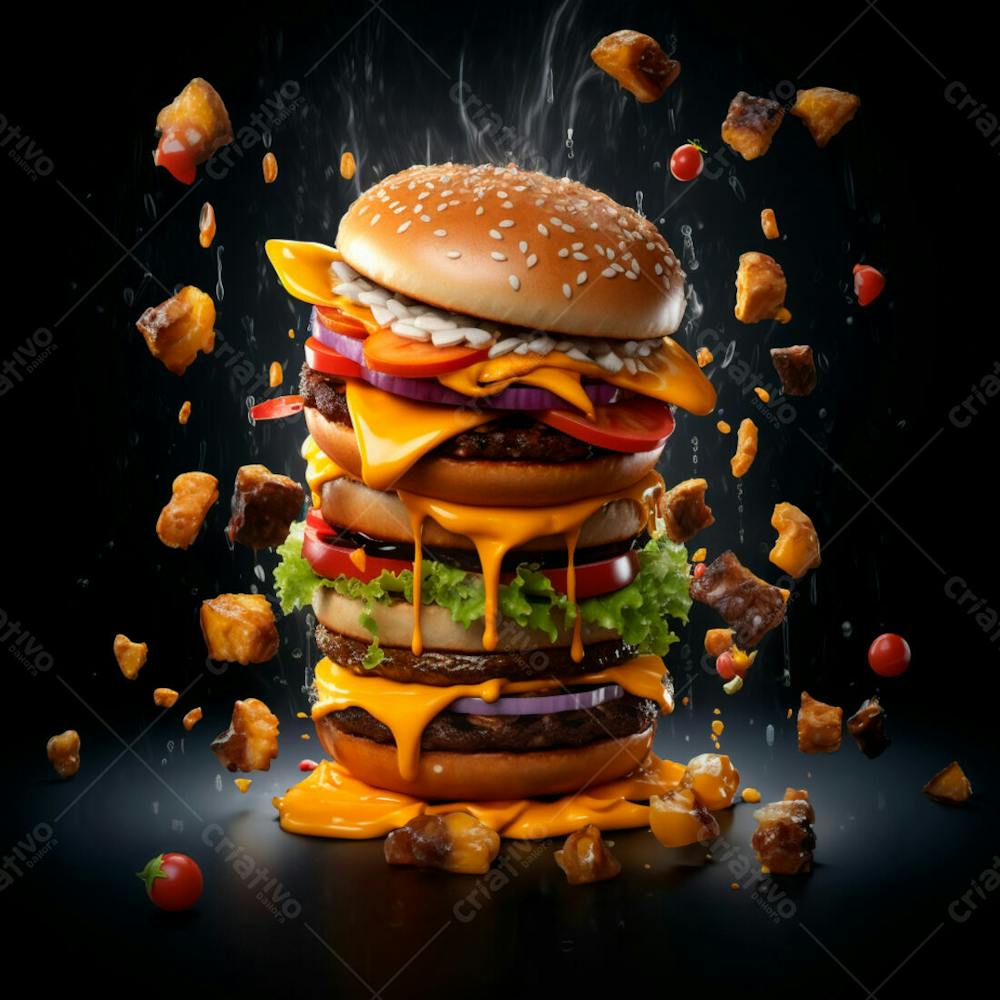  Imagem De Um Super Hamburguer Em Fundo Preto 1