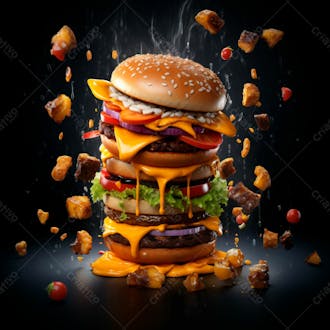 Imagem de um super hamburguer em fundo preto 1
