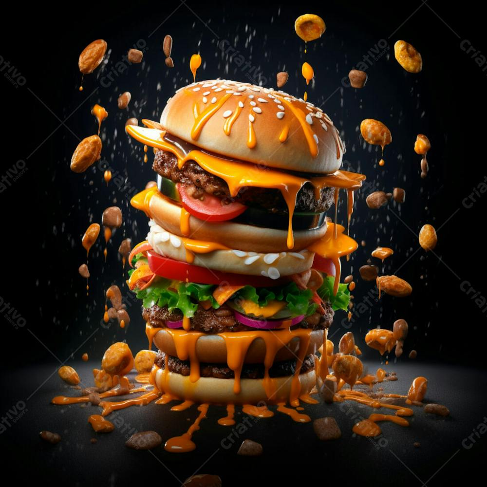  Imagem De Um Super Hamburguer Em Fundo Preto 2