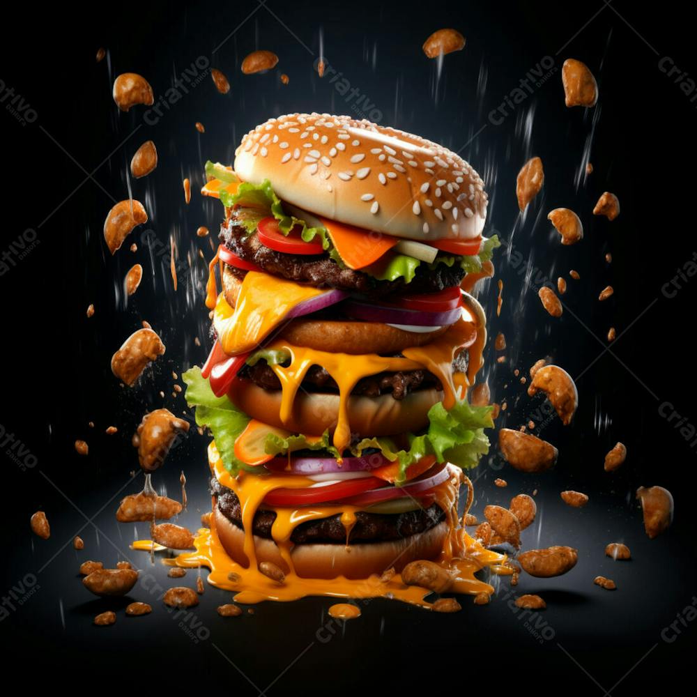  Imagem De Um Super Hamburguer Em Fundo Preto 3