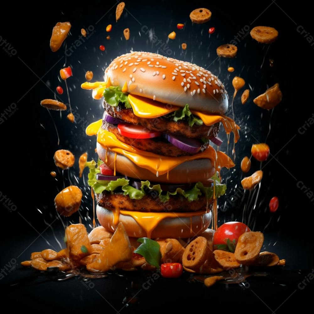  Imagem De Um Super Hamburguer Em Fundo Preto 4