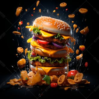 Imagem de um super hamburguer em fundo preto 4