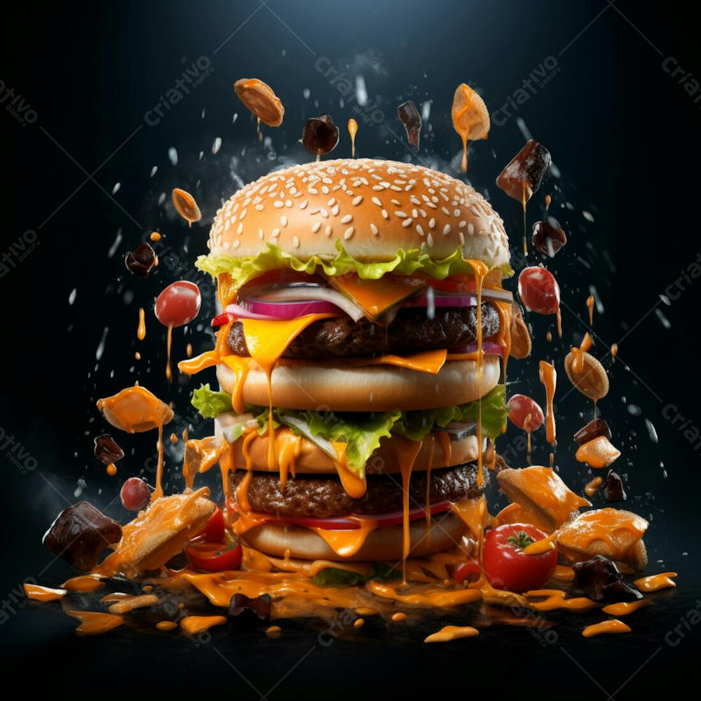  Imagem De Um Super Hamburguer Em Fundo Preto 5