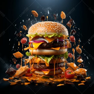 Imagem de um super hamburguer em fundo preto 5