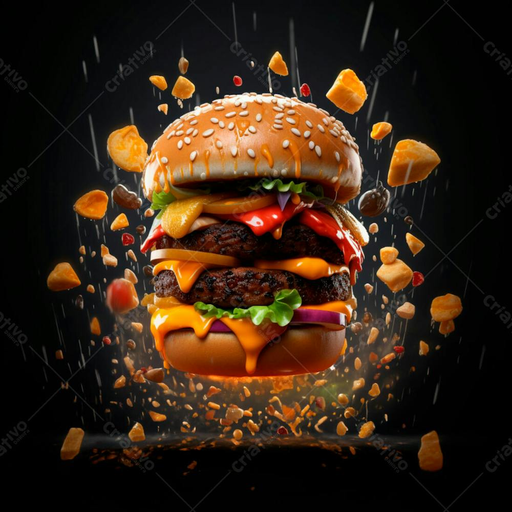  Imagem De Um Super Hamburguer Em Fundo Preto 6