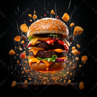 Imagem de um super hamburguer em fundo preto 6