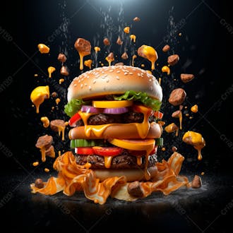 Imagem de um super hamburguer em fundo preto 8