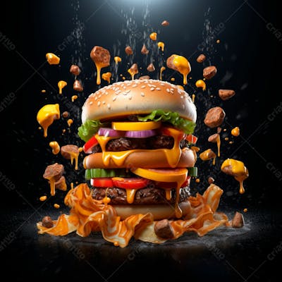  Imagem De Um Super Hamburguer Em Fundo Preto 8