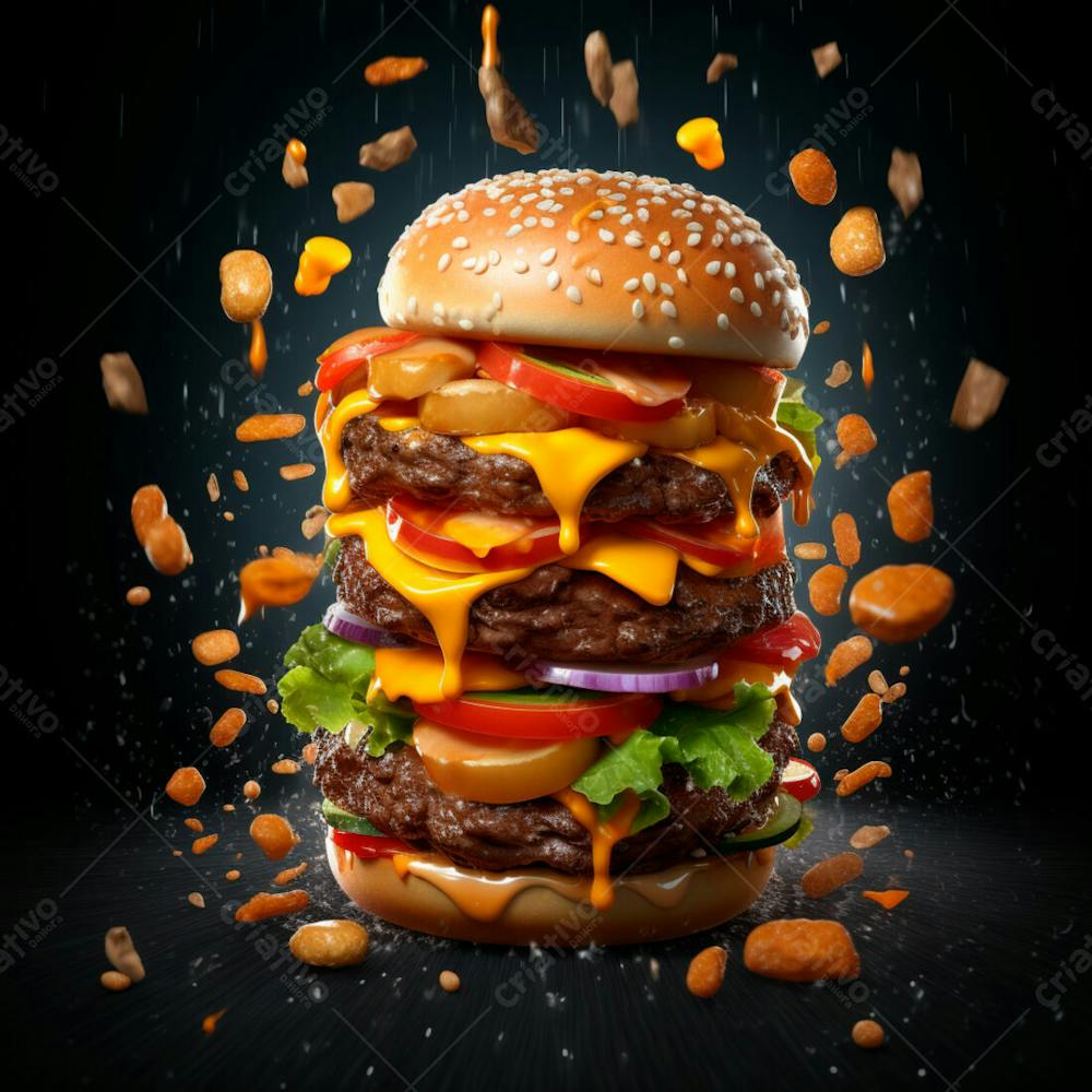  Imagem De Um Super Hamburguer Em Fundo Preto 7