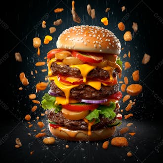 Imagem de um super hamburguer em fundo preto 7