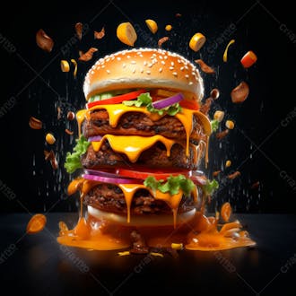 Imagem de um super hamburguer em fundo preto 9