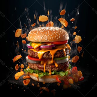 Imagem de um super hamburguer em fundo preto 10