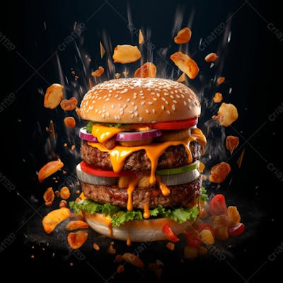  Imagem De Um Super Hamburguer Em Fundo Preto 10