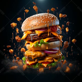 Imagem de um super hamburguer em fundo preto 11