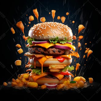 Imagem de um super hamburguer em fundo preto 12
