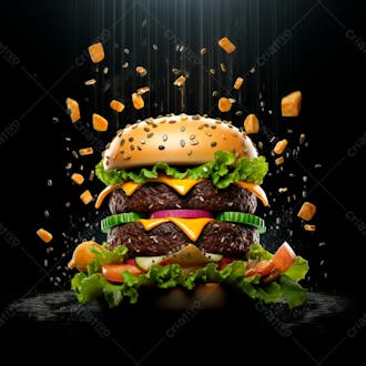 Imagem de um super hamburguer em fundo preto 13