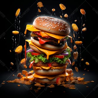 Imagem de um super hamburguer em fundo preto 17