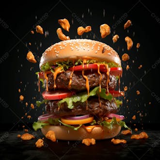 Imagem de um super hamburguer em fundo preto 18